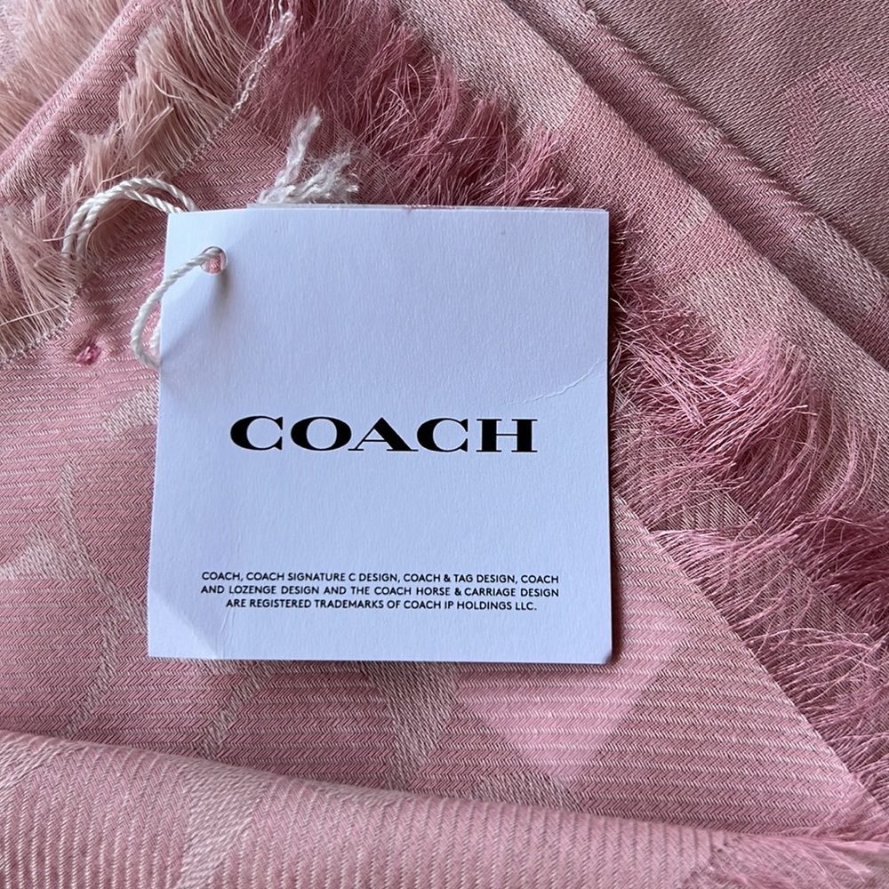 NWT $178 Coach signature scarf. 44 by 44 inches. Pink. - Picture 5 of 6